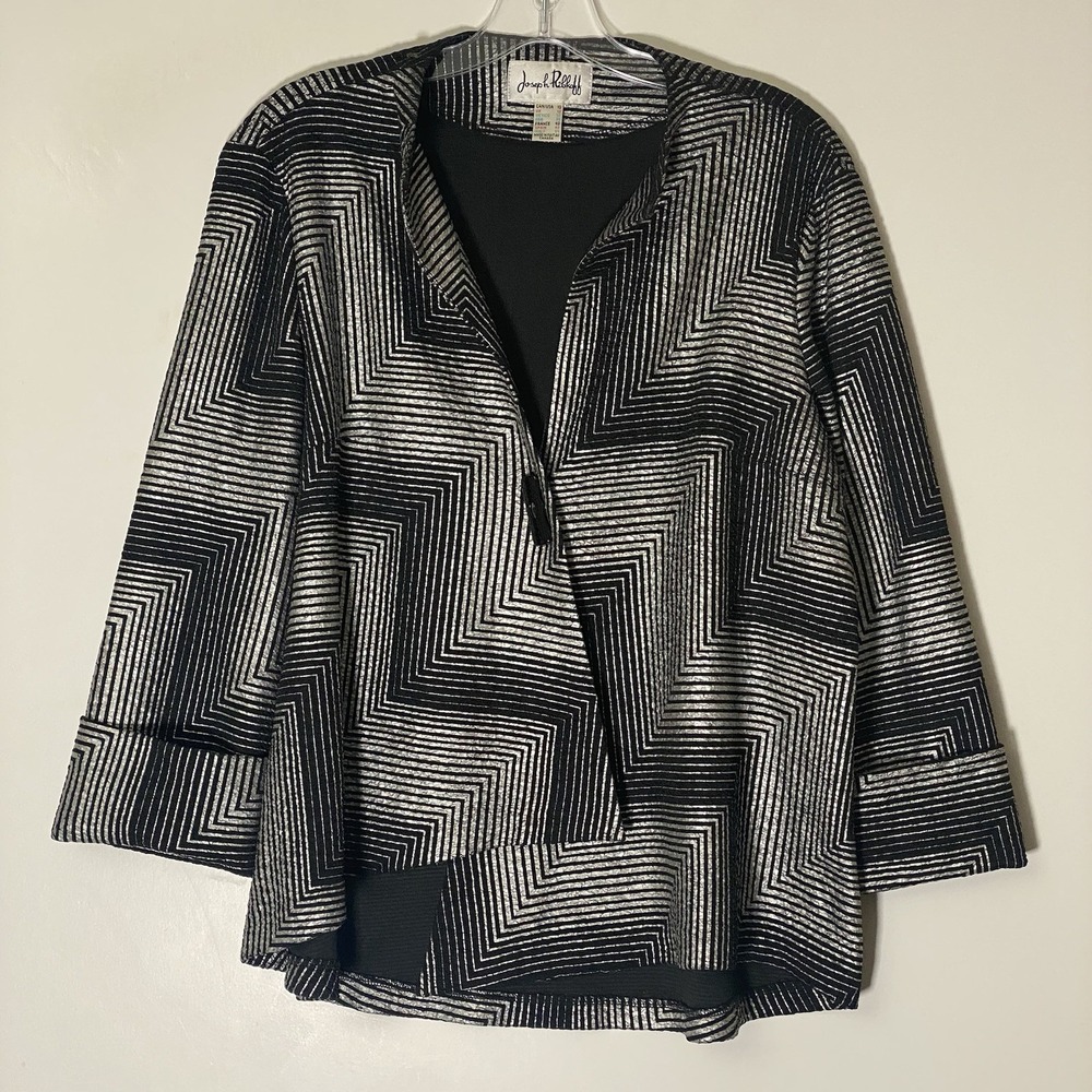 Joseph Ribkoff LDS Jacket Womens 10 Black White Asymmetric Luxury Textured Satin